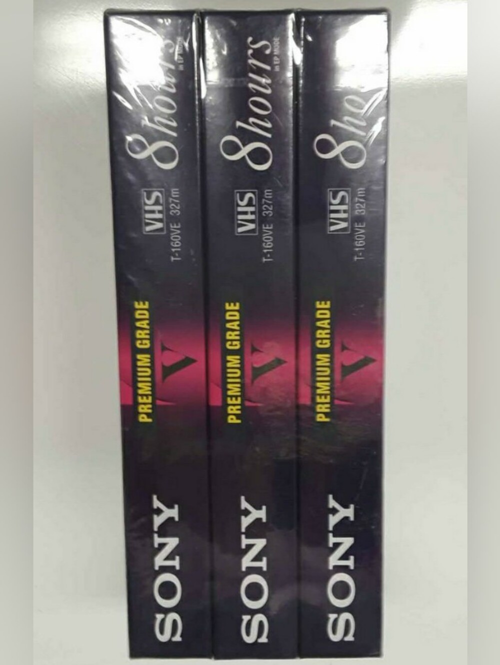 New With Tag Sealed 3X Sony VHS 8 Hour Tape, Old Stock. Premium Grade